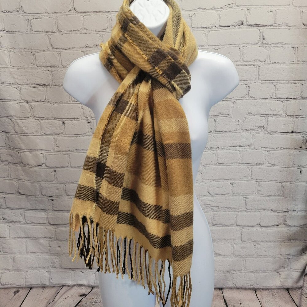 Steve Madden Women's Placement Plaid Scarf- Tan